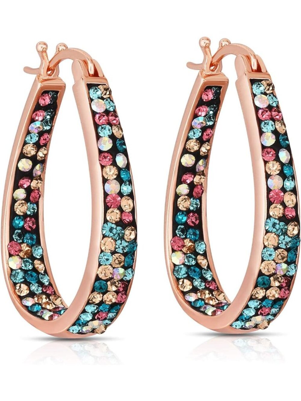 Elegant Inside Out Oval Crystal Hoop Earrings for Women - Gift Box Included
